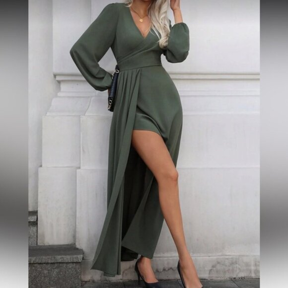 Elegant Olive Green Maxi Dress - Picture 7 of 7